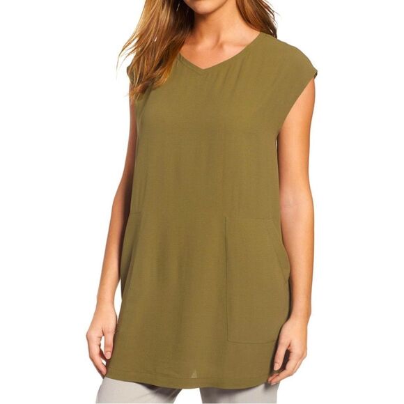 Eileen Fisher Tops - Eileen Fisher V-Neck Silk Georgette Crepe Tunic w/ Pockets Sz SP NWOT